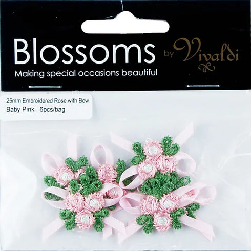 Embroidered Satin Rose with Bow